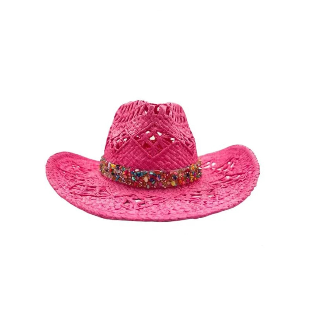 Festival Pink Cowboy Straw Hat Woman - Summer Western Party Decorations Cosplay with Cowboy Hats for Cowgirl Party of Theme