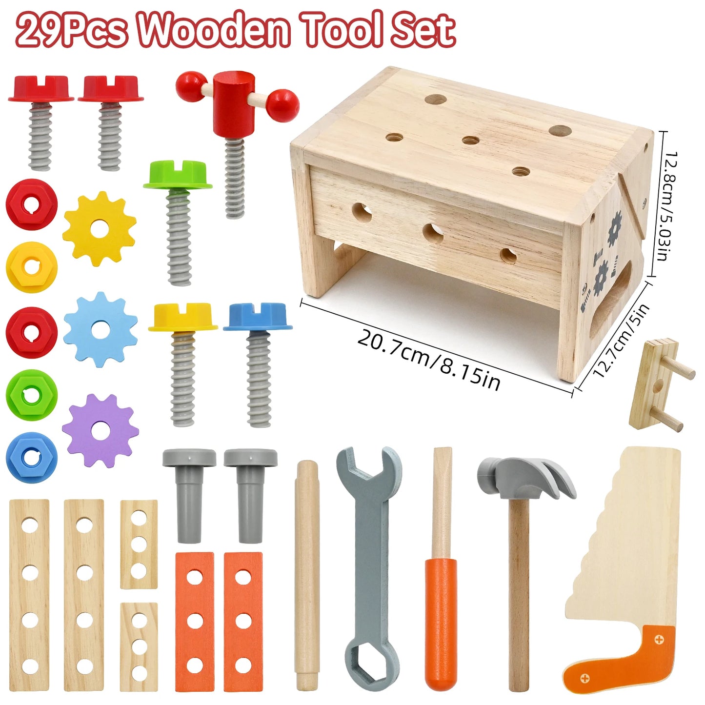 Wooden Tool Set for Kids, 29 Pcs Montessori Toddler Toys with Tool Box