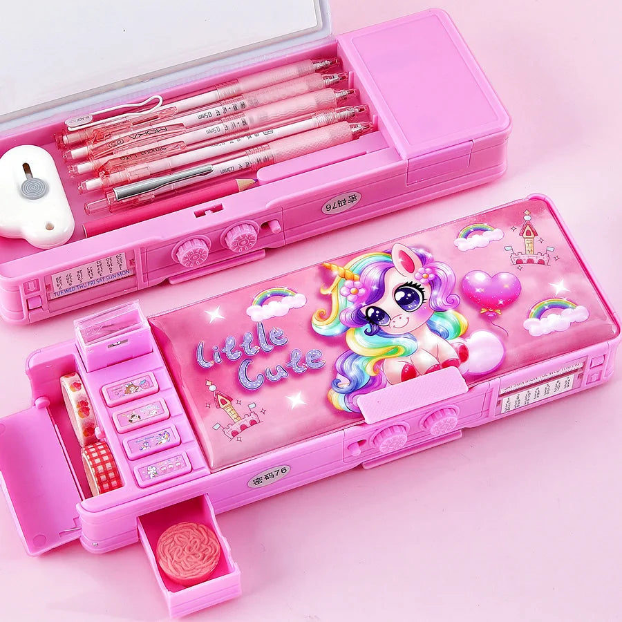 Multi Functional Stationery Box Smart Female Password Lock High Tech Pencil Case Mechanism Bilayer Girls School Students