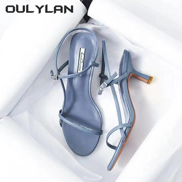 Oulylan 2024 Women Sandals Open Toe Simple Style Office Summer Narrow Band Sex High Heels Modern Footwear Lady Sandals