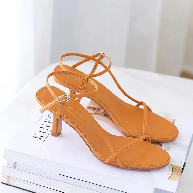 Oulylan 2024 Women Sandals Open Toe Simple Style Office Summer Narrow Band Sex High Heels Modern Footwear Lady Sandals