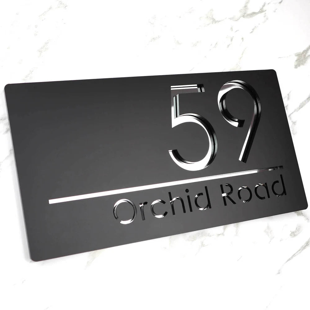 Personalized Custom 3D Door Sign Laser Cut Acrylic Mirror Text Modern Floating House Number Sign Outdoor Street Family Name Sign