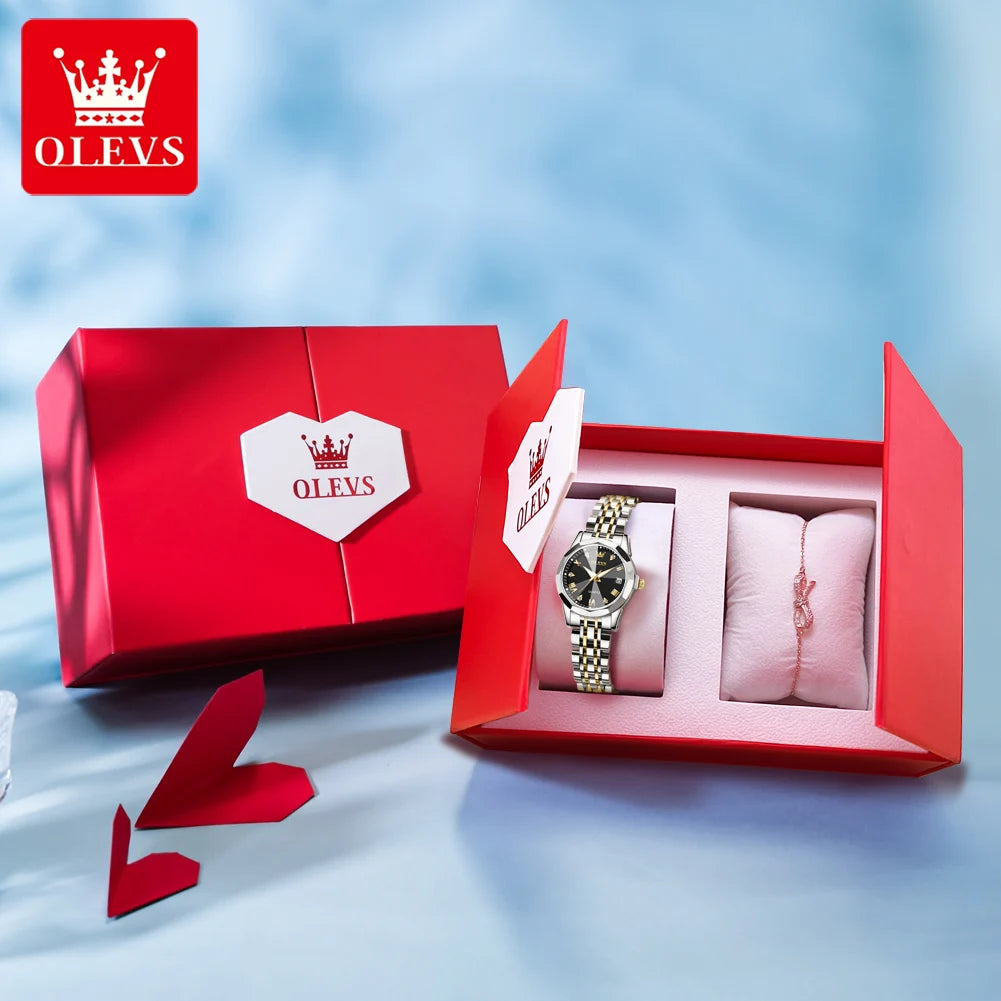 OLEVS Top Brand Elegant Women's Watches Rhombus Mirror Original Quartz Lady Wristwatch Diamond Stainless Fashion Waterproof