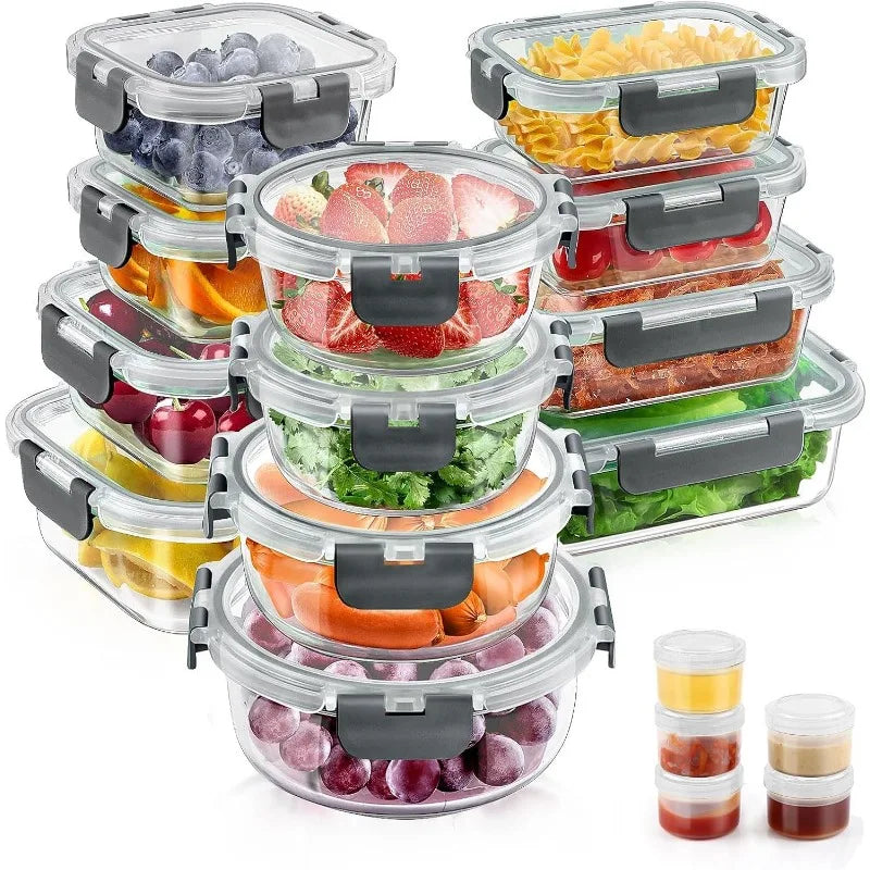 34pcs Glass Food Storage Containers with Lids Set, Airtight Glass Meal Prep Containers (17 Containers & 17 Lids)