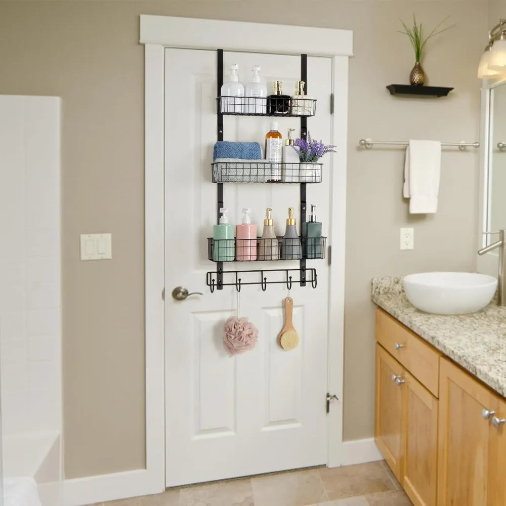 Over the Door Pantry Organizer 3 Tier Hanging Basket Back Door Storage Rack Shelf Metal Over the Door Shelves