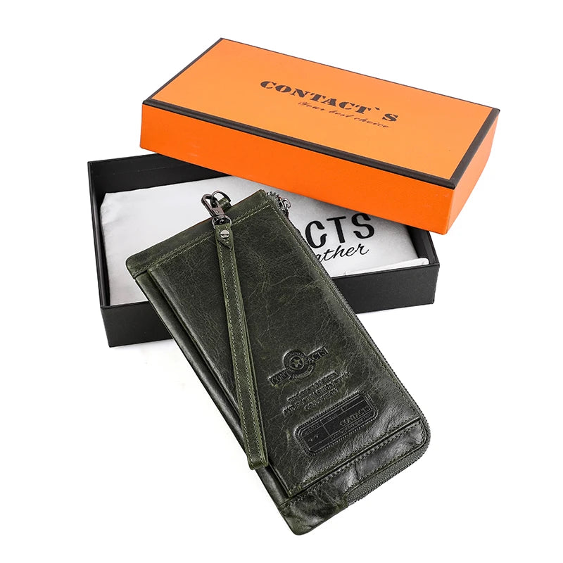 2022 Men Wallet Clutch Genuine Leather Brand Rfid Wallet Male Organizer Cell Phone Clutch Bag Long Coin Purse Free Engrave