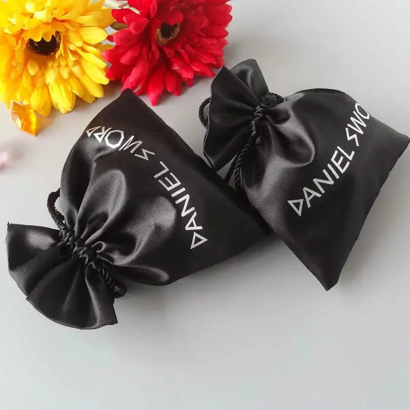 Satin Bag Custom Packaging Jewelry Drawstring Pouch Silk Sachet Gift Cosmetic Party Product Candy Beaded Reusable Bag Print Logo