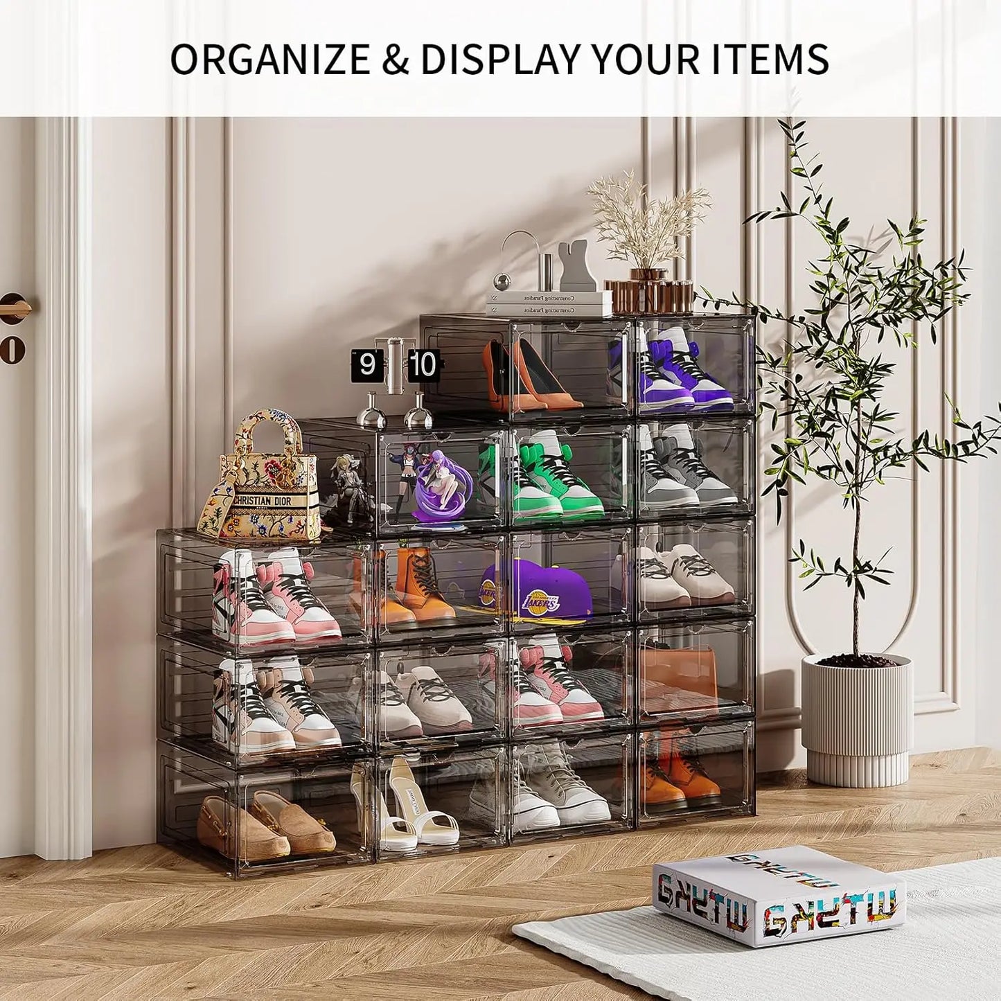 Large Shoe Boxes Clear Plastic Stackable 9 Pack Shoe Storage Organizer