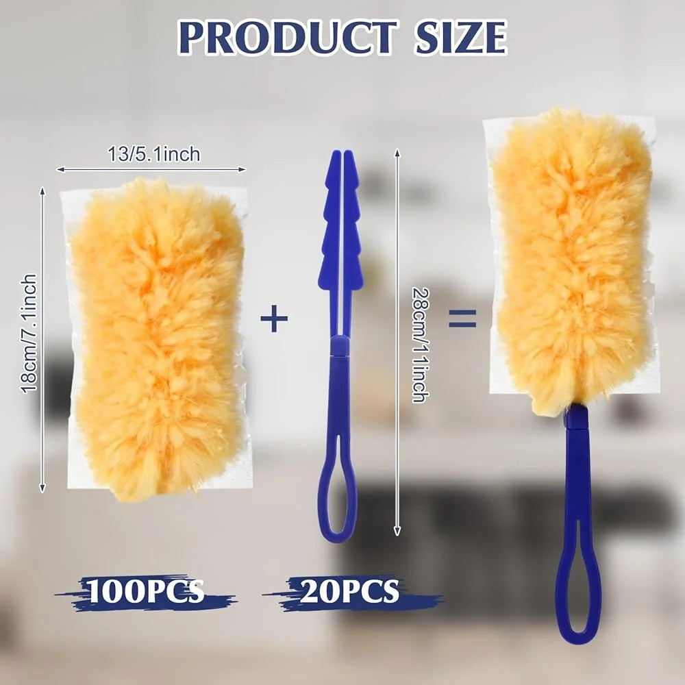 120 Pcs Disposable Duster Refills with 20 Replacement Handles Home Office Cleaning Dusting Tool Effective Fiber Material