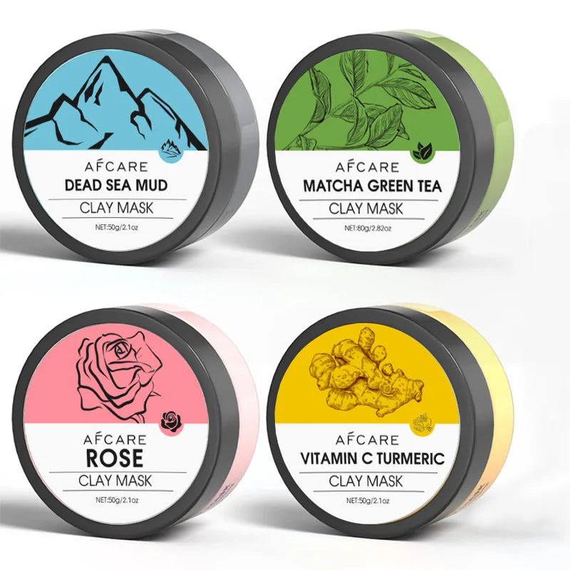 New 4Pcs Clay Mask Set Vitamin C Turmeric Clay Mask Dead Sea Mud Face Masks Skincare for Deep Cleansing Pores Moisturizing 320g