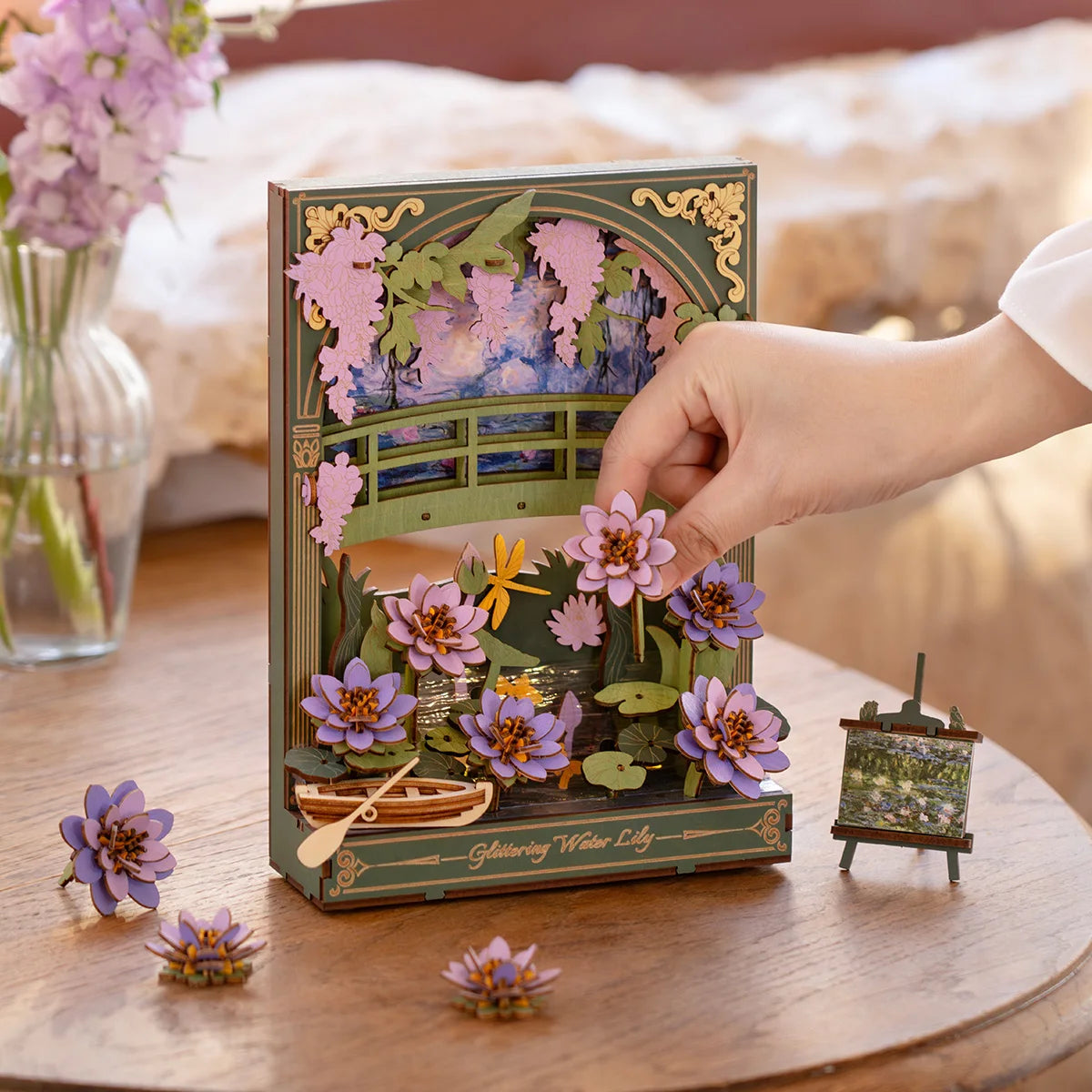 ROWOOD 3d Wooden Puzzle with LED Light Flower Model Kits Tabletop Display Wall Art Deco Puzzle Gifts for Adults Teens
