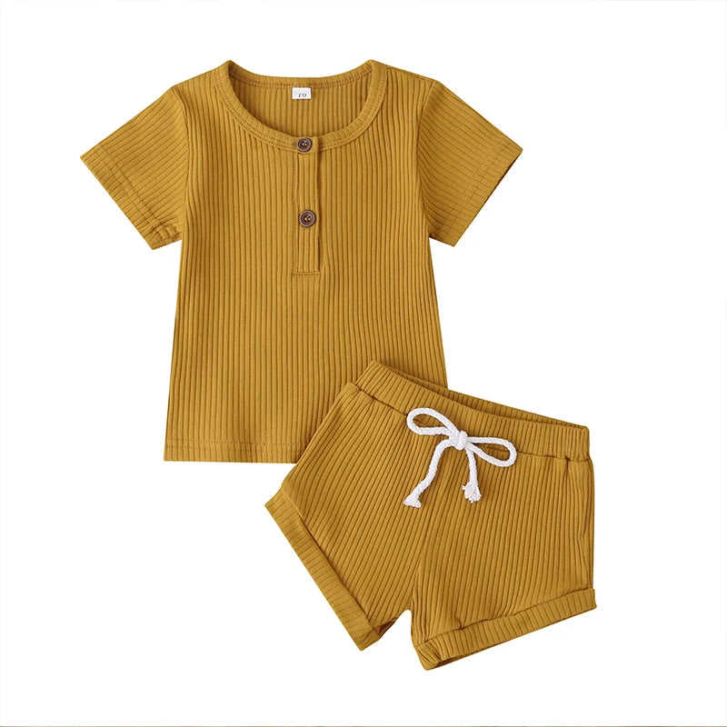 Toddler Boys Girls Summer Knitwear Set Short Sleeve T-Shirt and Solid Color Shorts Infant Outfits for Baby