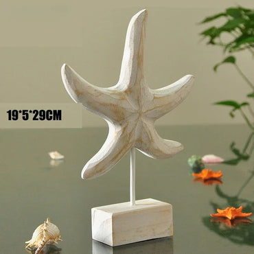 Mediterranean Style Home Decoration Accessories Wooden Crafts Starfish Conch Hippocampus Wood Carving Marine Living Room Decor