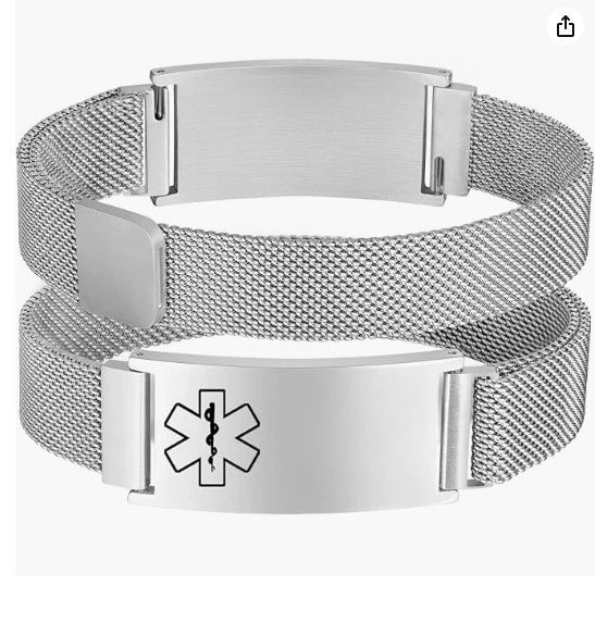 Personalized Medical Customizable ID Wristband Waterproof Stainless Steel Adjustable Wristband and Emergency Medical Alarm