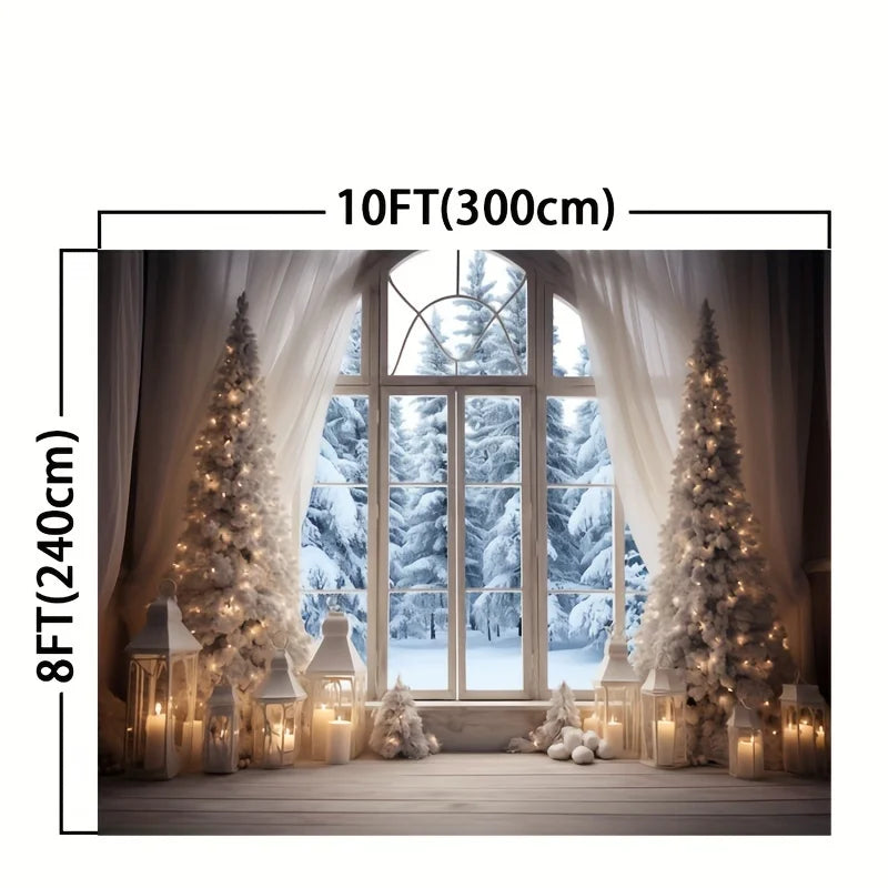 Winter Christmas Photography Backdrop 10x8FT Kid Family Party Portrait Snow Windows Scene Xmas Tree Gifts Background Banner