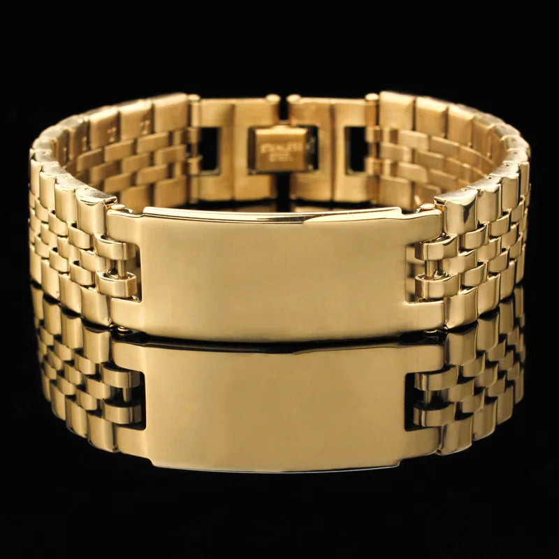 Personalize Custom Name Men Stainless Steel Bracelet watch band Black Smooth Engrave Logo Id Bracelets Gift Jewelry