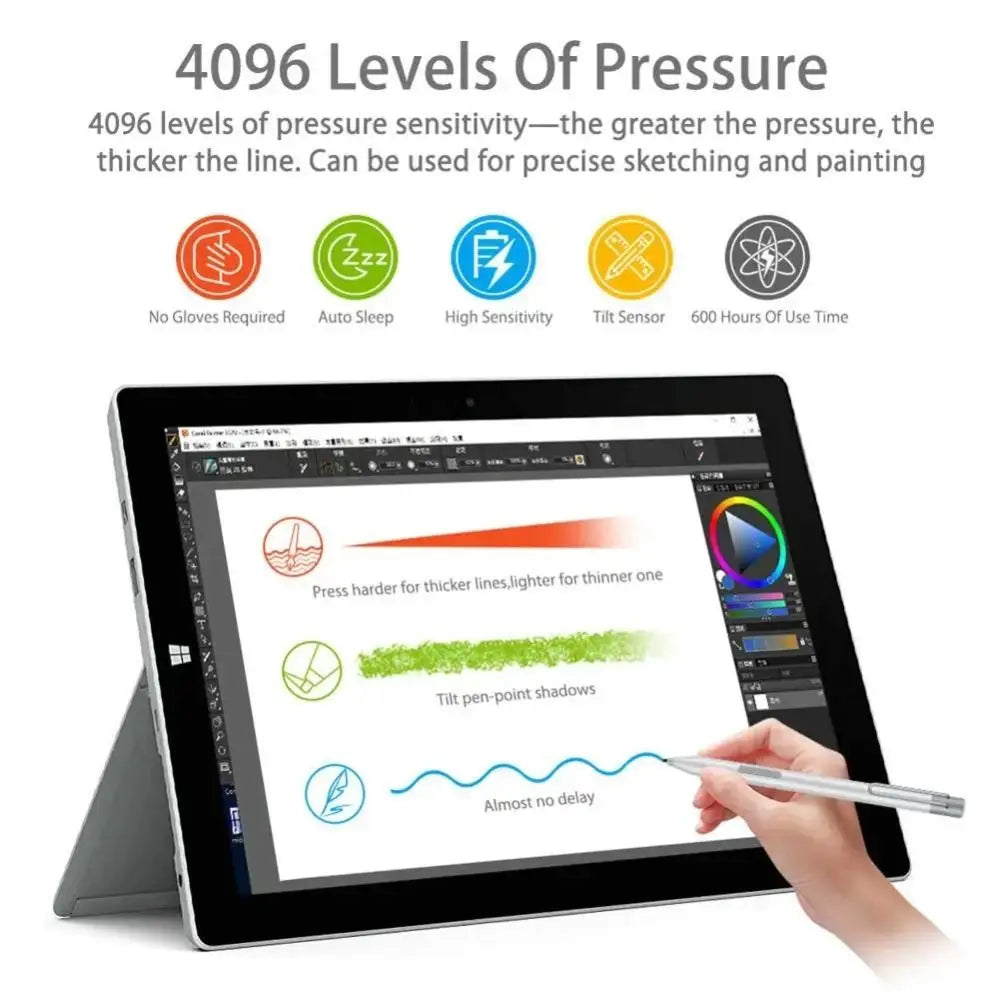 with Clip Stylus Pen 4096 Pressure Palm Rejection Touch Screen Pencil Aluminum Alloy for Microsoft Surface Go Pro7/6/5/4/3/Book
