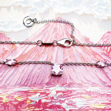 Pink Stone Necklace and Earring Jewelry Set Spring Brand New 925 Sterling Silver Romantic Gift For Women