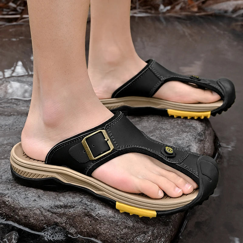 Genuine Leather Sandals Men Breathable Summer Shoes Man Waterproof Outdoor Men Sandals Antiskid Beach Sandals Footwear