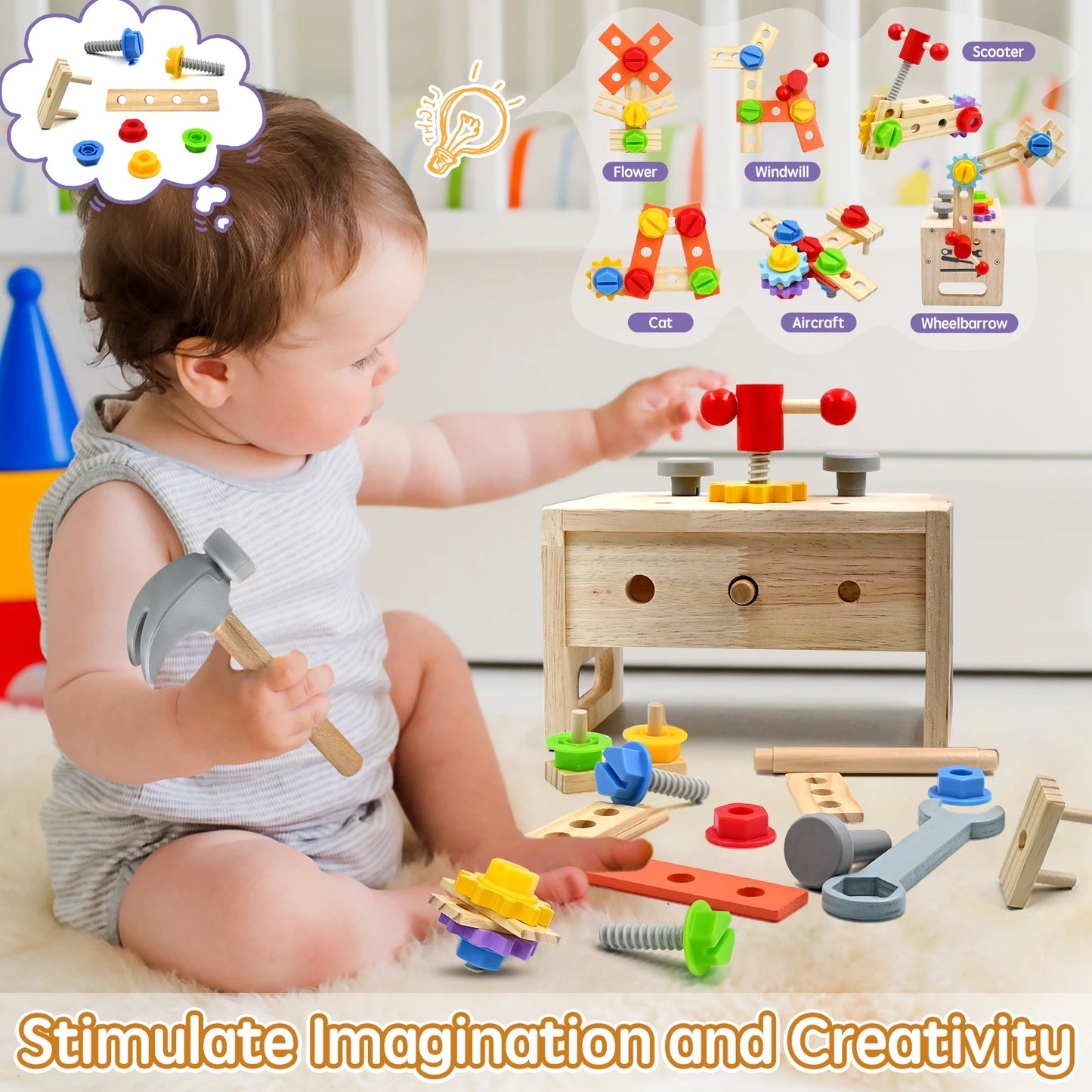 Wooden Tool Set for Kids, 29 Pcs Montessori Toddler Toys with Tool Box