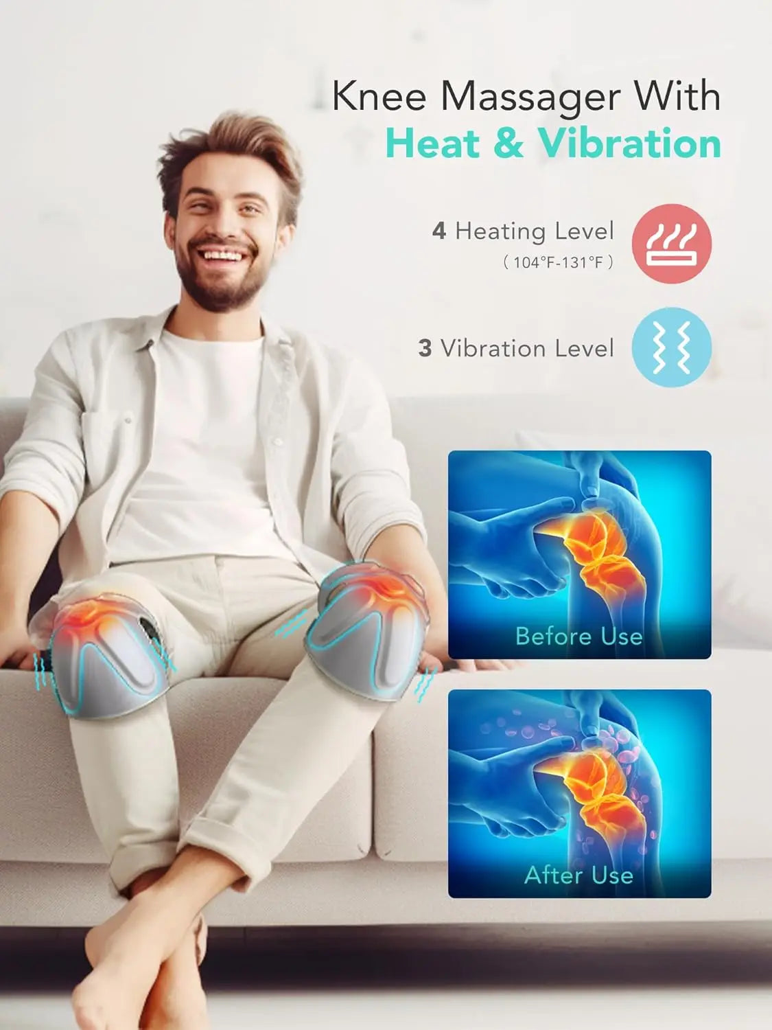 SKG Cordless Heated Knee Brace Massager with Heat & Vibration, Portable for Knee & Joint Pain Relief,Gift for Dad/Mather W3 PRO