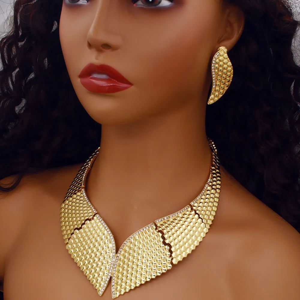 GZJPEI Big Jewelry Set Exaggerate Large Choker Necklace Bracelet Big Drop Earring Ring For Women Wedding Jewellery Gift 2025 NEW