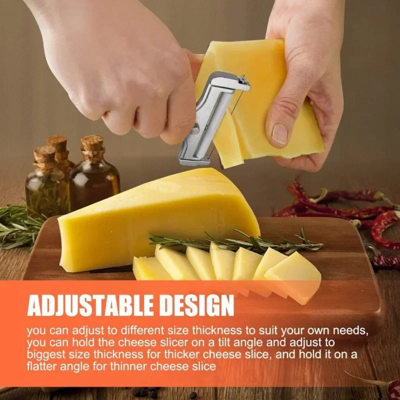 2 Pieces Stainless Steel Wire Cheese Slicer with Cheese Planer, Adjustable Thickness, Kitchen Cooking Tools, Gray