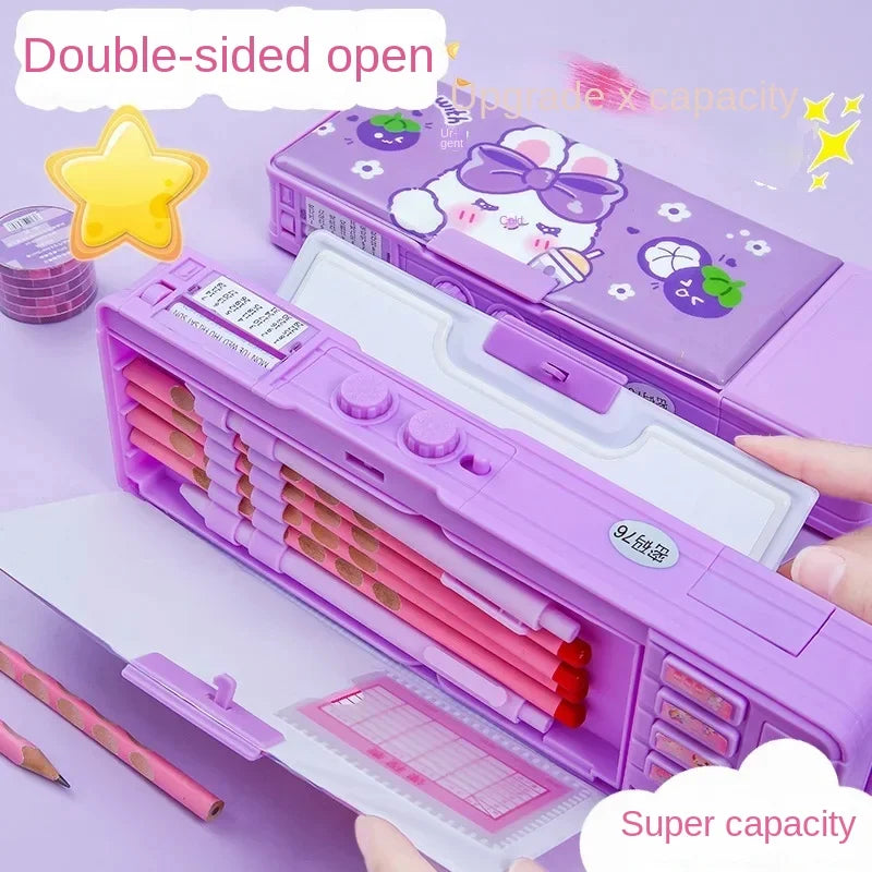 Multi Functional Stationery Box Smart Female Password Lock High Tech Pencil Case Mechanism Bilayer Girls School Students