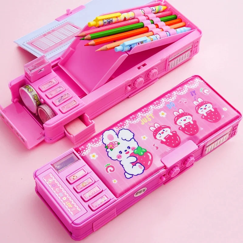 Multi Functional Stationery Box Smart Female Password Lock High Tech Pencil Case Mechanism Bilayer Girls School Students