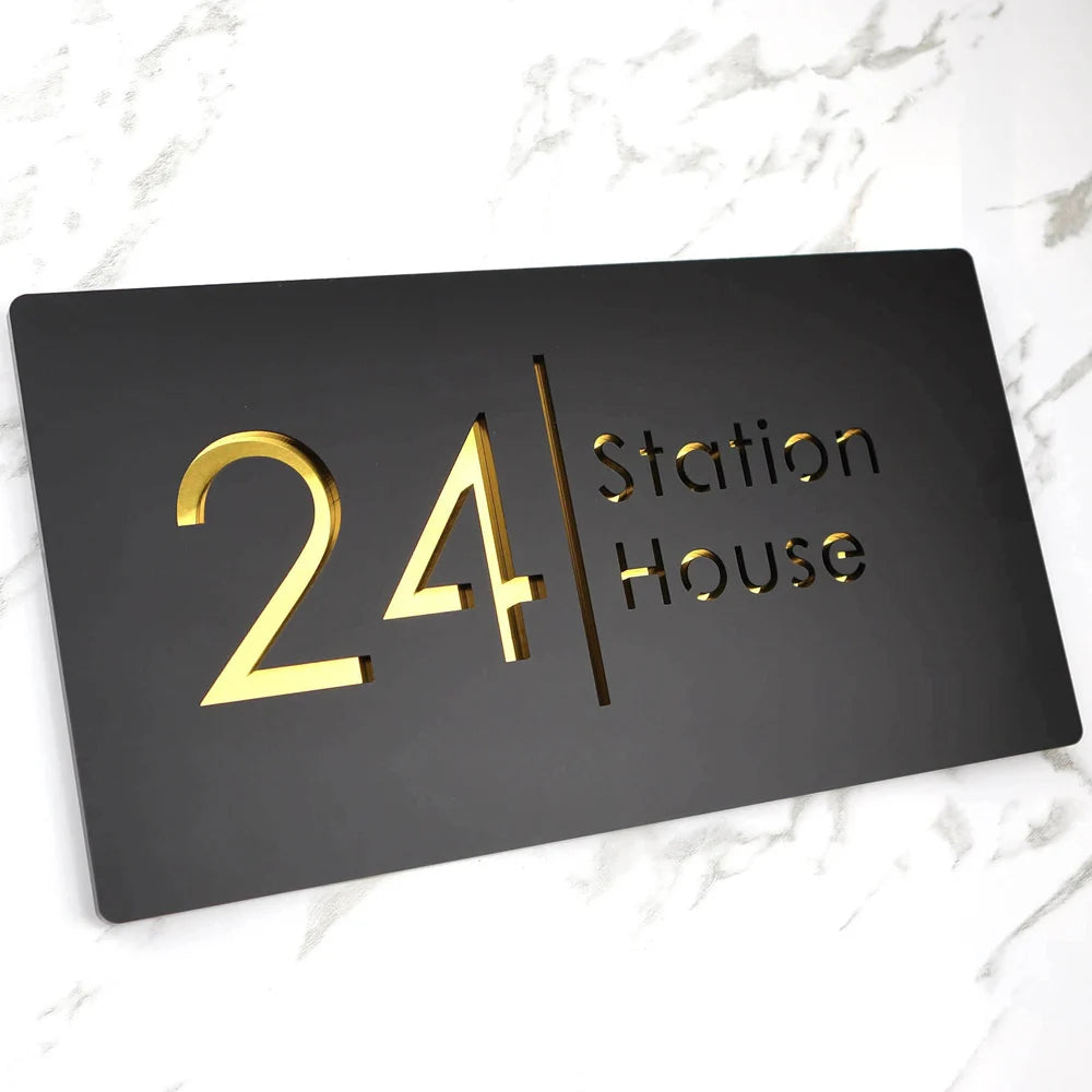 Personalized Custom 3D Door Sign Laser Cut Acrylic Mirror Text Modern Floating House Number Sign Outdoor Street Family Name Sign