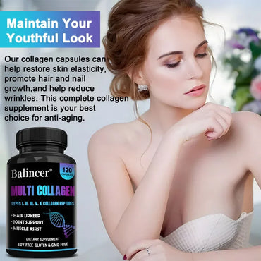 Multi-Collagen Capsules - Maintain Joint, Bone, Nail Health, Nourish Hair, Reduce Wrinkles - Antioxidant - Skin Care Supplement