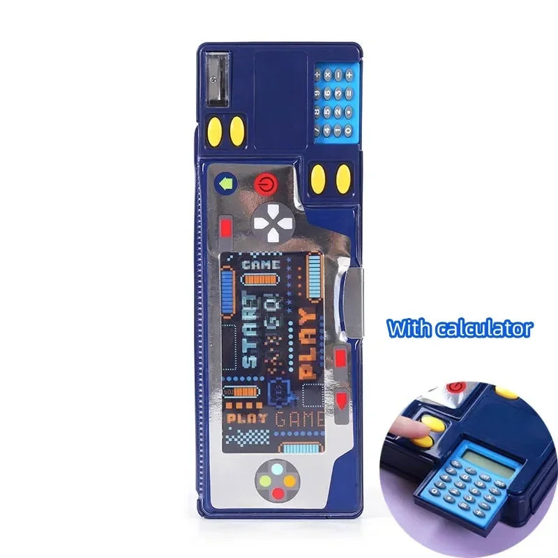 Creative Multi-functional Plastic Stationery Box for Primary School Students Double-sided Magnetic Pencil Calculator Sharpener