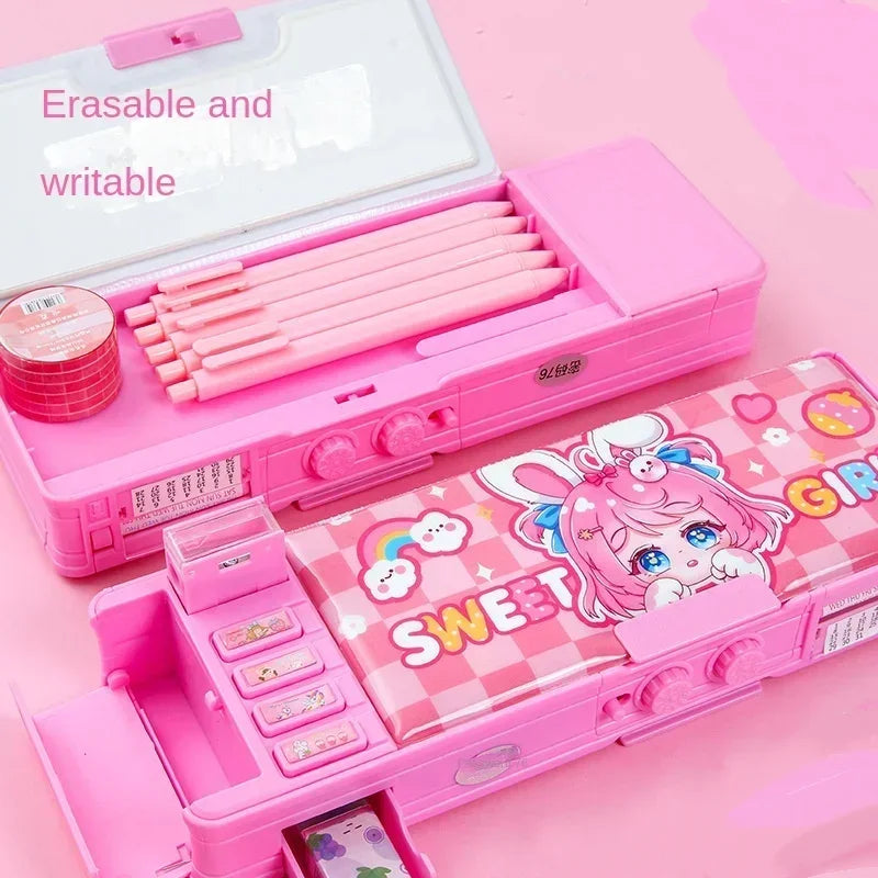 Multi Functional Stationery Box Smart Female Password Lock High Tech Pencil Case Mechanism Bilayer Girls School Students
