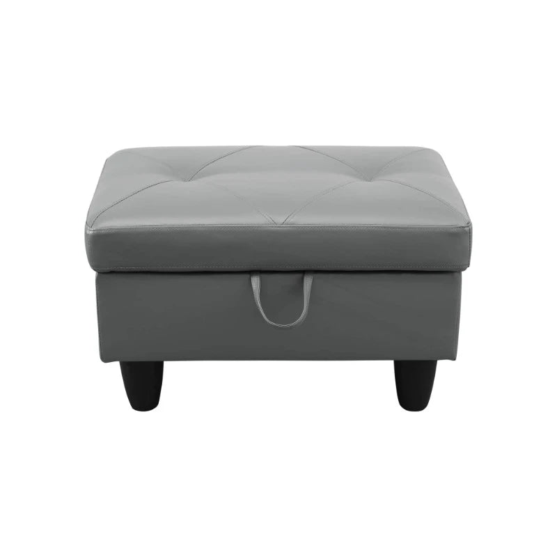 Dark Grey and Brown Semi PU Synthetic Leather Ottoman Living Room Sofa