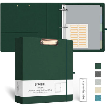 3 Ring Binder 2 Inch Clipboard with 5 Tab Dividers Self-Adhesive Labels Durable File Organizer Portable School Office Supply