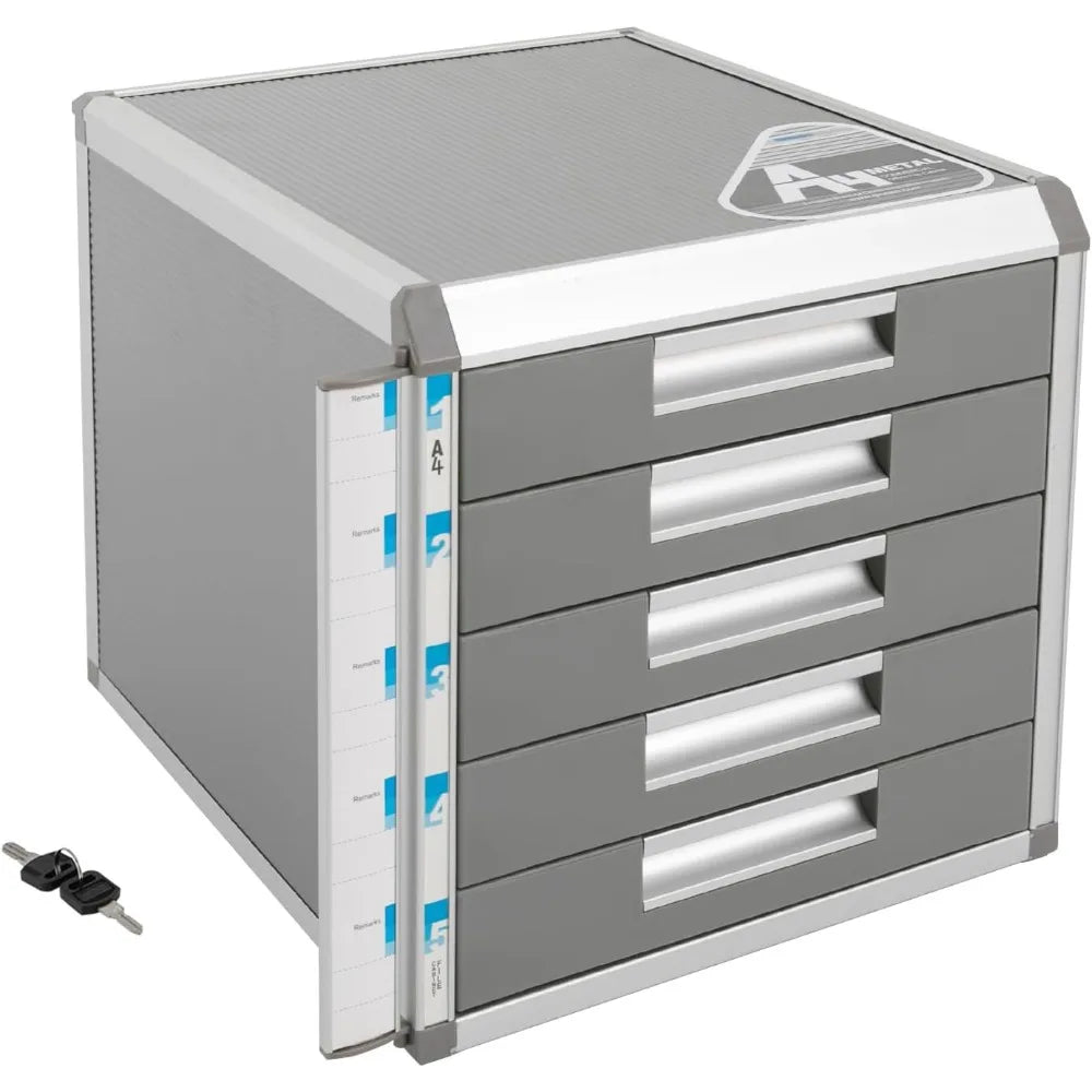 Desk Organizer with 5 Drawers Aluminum Alloy Desk Storage Box Lockable File Organizer for Office Supplies School Home