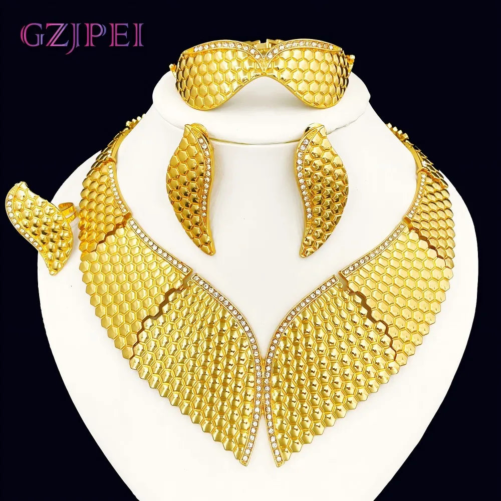 GZJPEI Big Jewelry Set Exaggerate Large Choker Necklace Bracelet Big Drop Earring Ring For Women Wedding Jewellery Gift 2025 NEW