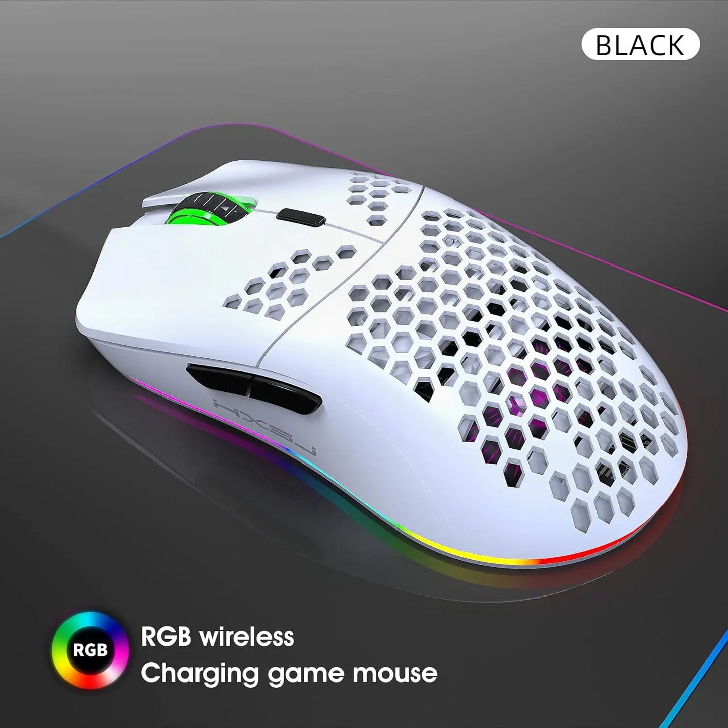 MAMBASNAKE x HXSJ T66 Wireless Gaming Mouse, 2.4Ghz Rechargeable Mouse with 6 Programmable Buttons