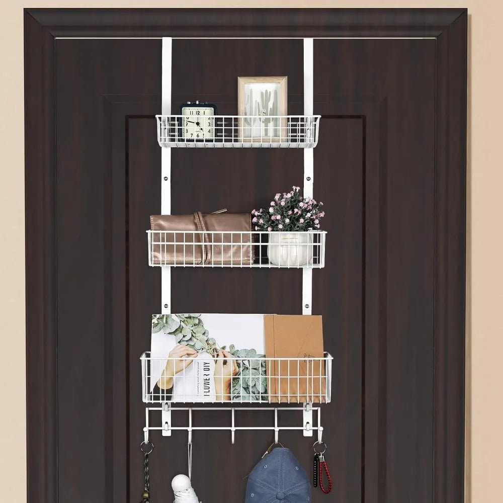 Over the Door Pantry Organizer 3 Tier Hanging Basket Back Door Storage Rack Shelf Metal Over the Door Shelves
