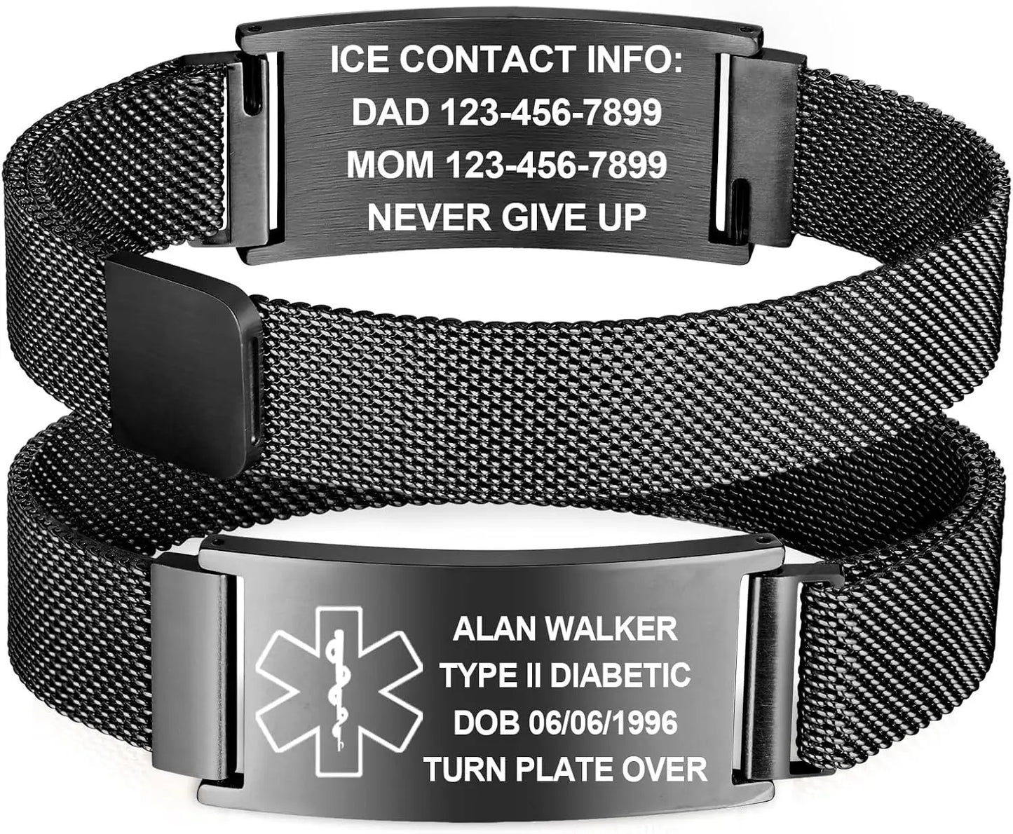 Personalized Medical Customizable ID Wristband Waterproof Stainless Steel Adjustable Wristband and Emergency Medical Alarm