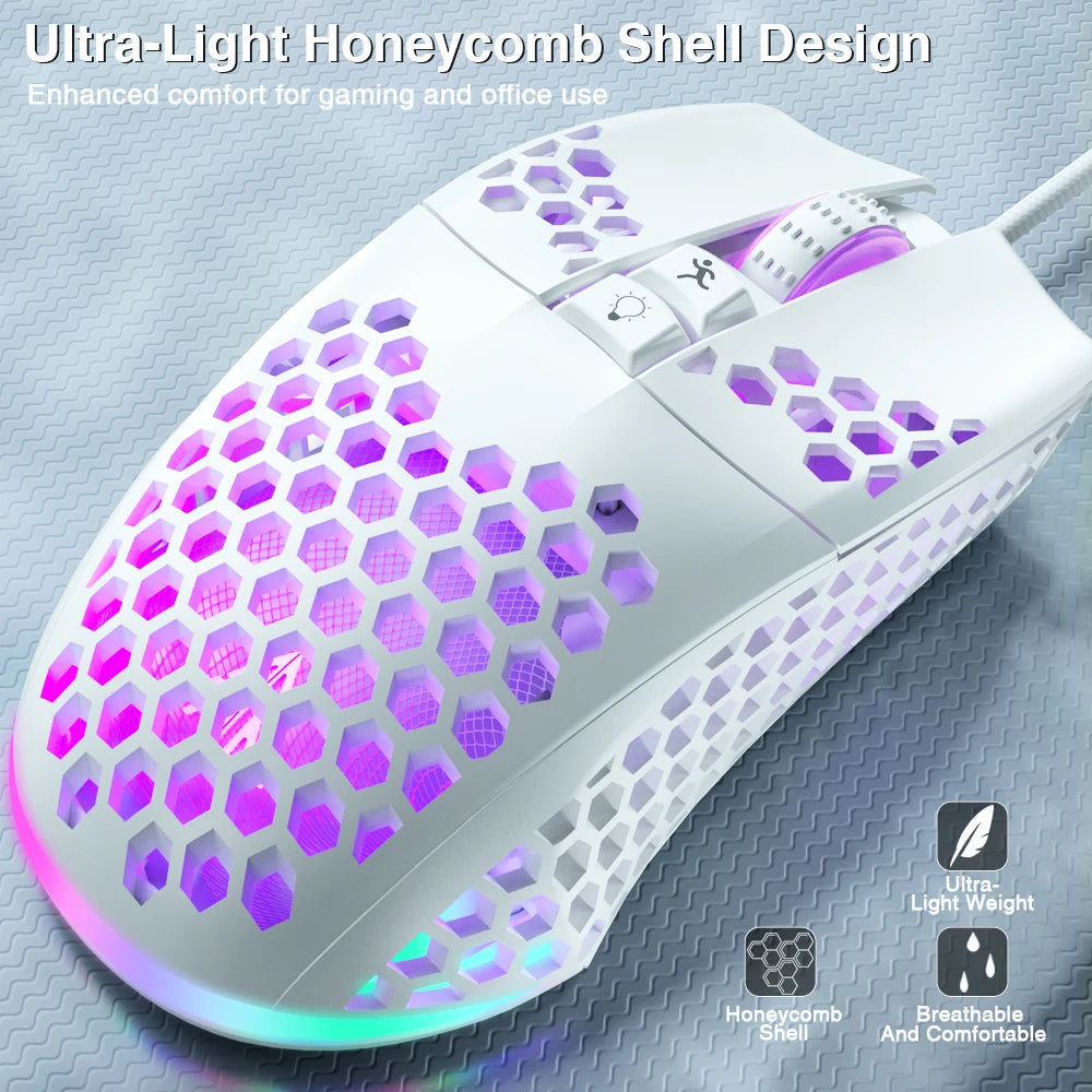 SOLAKAKA SM900 Wired Gaming Mouse with Honeycomb Shell 12800DPI 7 Programmable Buttons Custom Macro Ergonomic Computer Mouse