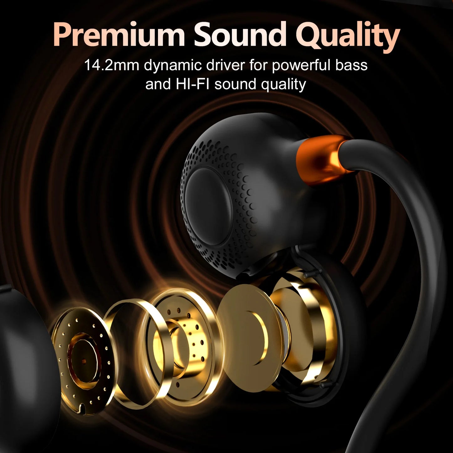 Ortizan Open Ear Wireless Headphones Sports Bluetooth 5.3 Earphones IP6 Water Resistant Earbuds with HD Call Mic for Gym Cycling
