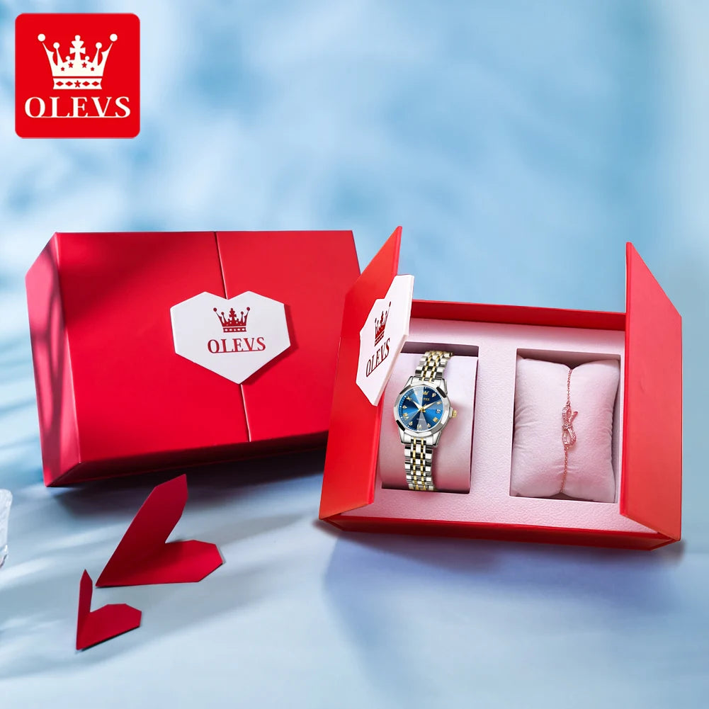 OLEVS Top Brand Elegant Women's Watches Rhombus Mirror Original Quartz Lady Wristwatch Diamond Stainless Fashion Waterproof