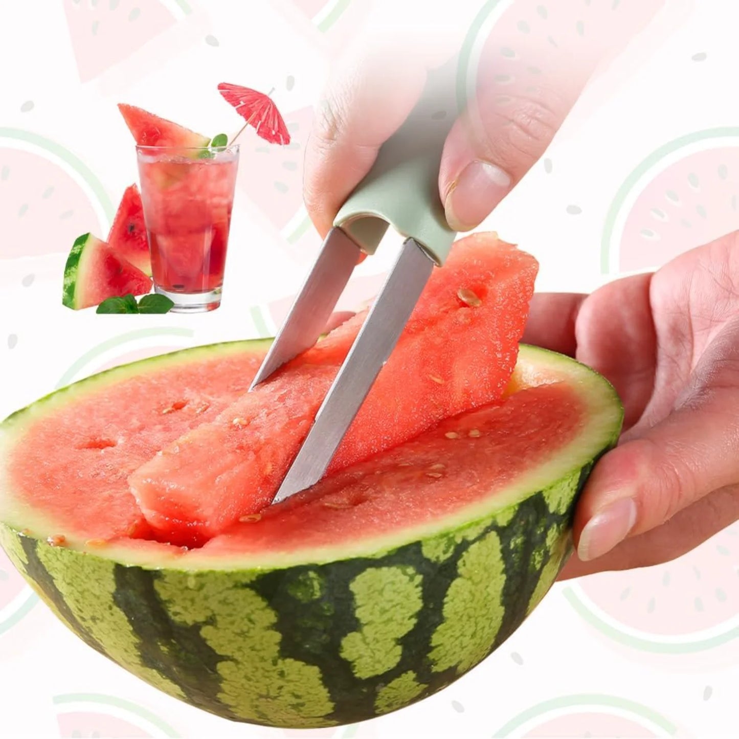 2024 New in 1 Stainless Steel Watermelon Popsicle , Watermelon Fork Slicer Tool Melon Portability Fruit Fork Kitchen Gadgets