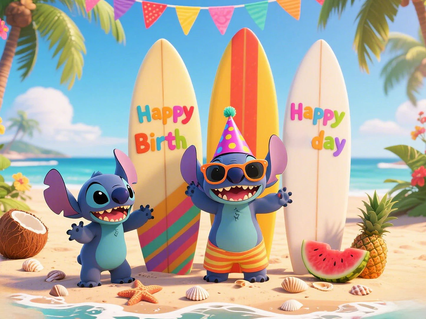 Stitch theme background cute cartoon birthday party beach summer seaside children decoration Photography booth
