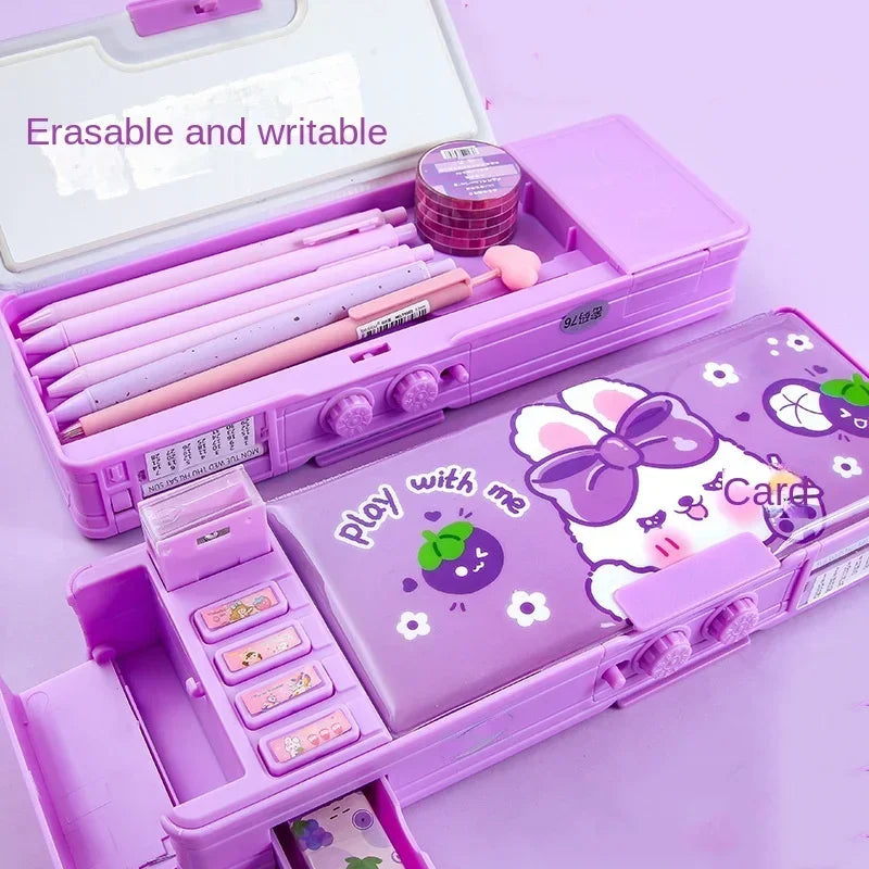 Multi Functional Stationery Box Smart Female Password Lock High Tech Pencil Case Mechanism Bilayer Girls School Students