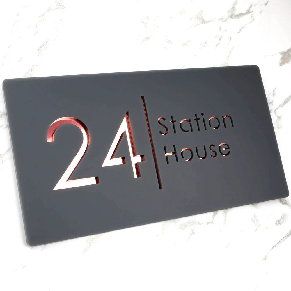 Personalized Custom 3D Door Sign Laser Cut Acrylic Mirror Text Modern Floating House Number Sign Outdoor Street Family Name Sign