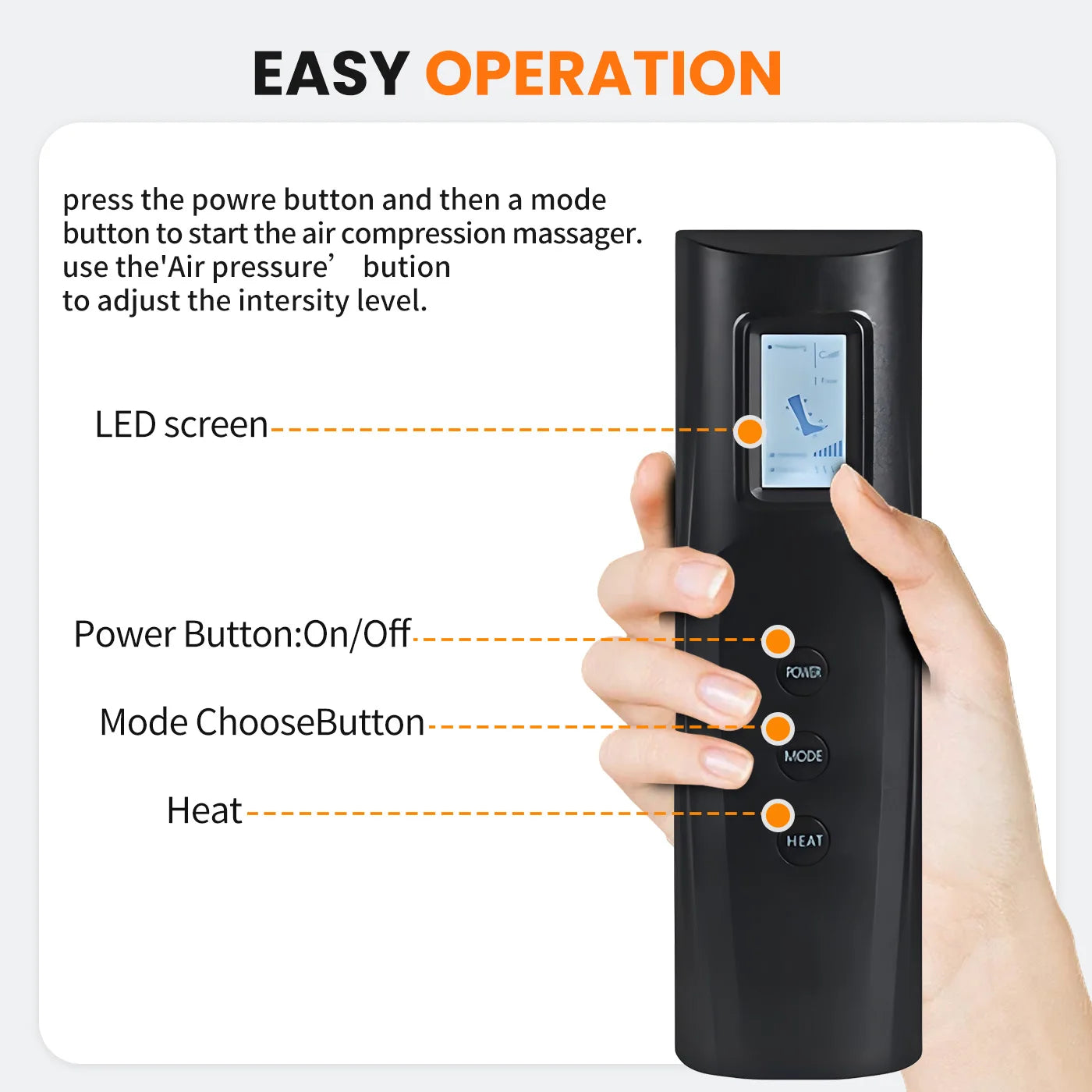 18W Electric Air Compression Calf Massager with Heating 3 Intensities 3 Tem Settings Leg Circulation Massager for Blood Circulat