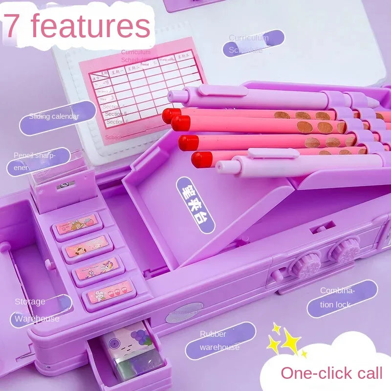 Multi Functional Stationery Box Smart Female Password Lock High Tech Pencil Case Mechanism Bilayer Girls School Students