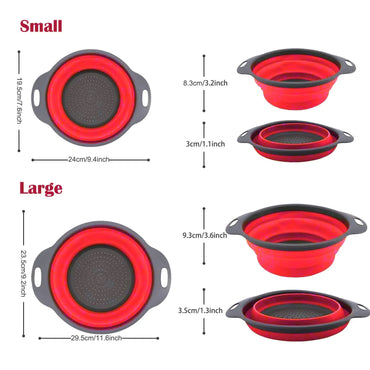 Kitchen Strainer Colander Set,2PCS Food Strainers for Kitchen Collapsible Colander with Plastic Handles for Pasta and Spaghetti